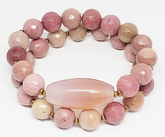 2-Piece Pink Agate Bracelet Set